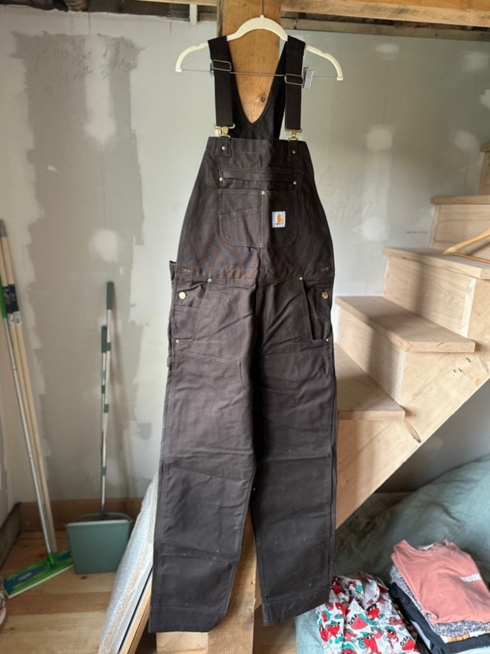 Carhartt Dark Brown Duck Work Overalls with Black Straps